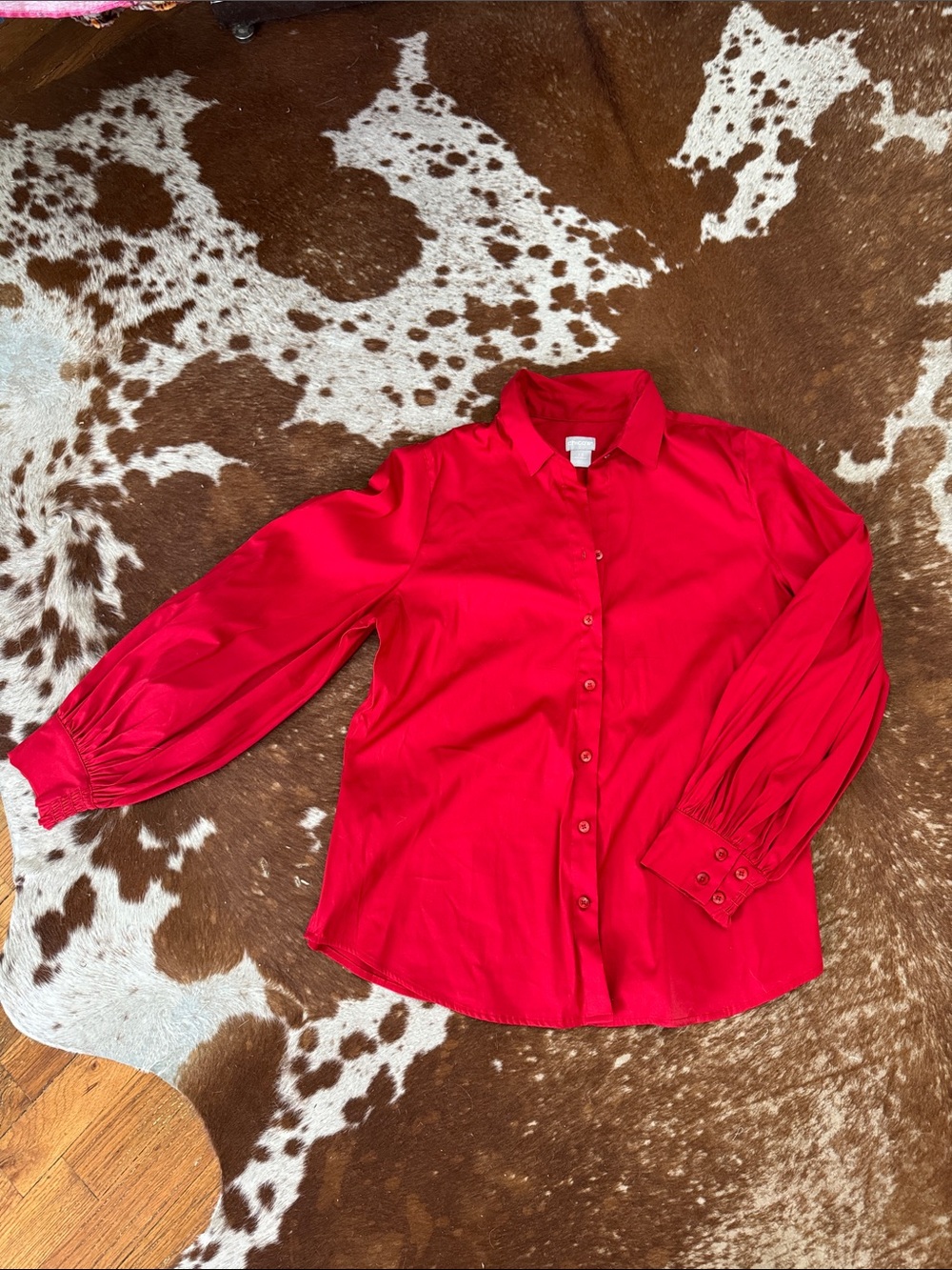 Chico's Red Button-Front Long Sleeve Blouse